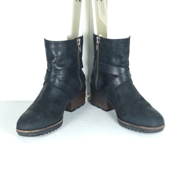 Sorel Women’s Cate US7 Black Leather Waterproof Side Zip Strappy Ankle Boots - Picture 5 of 16